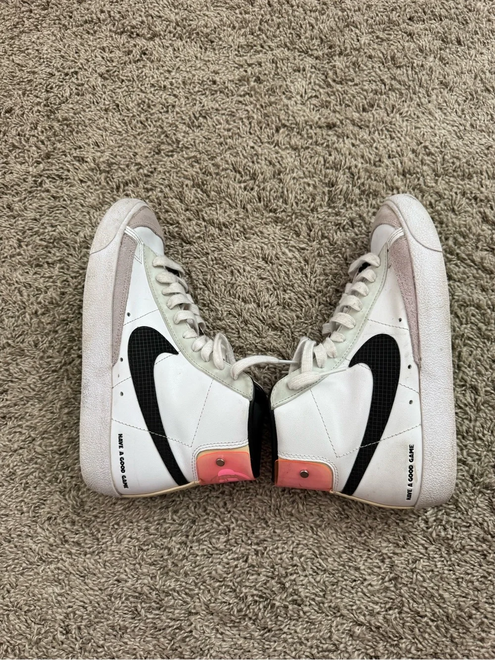 Nike Mid-Top Sneakers White Black with Coral Accent